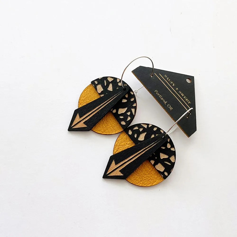 Architectural Lightweight Leather   Birch earring: Geo Arrow