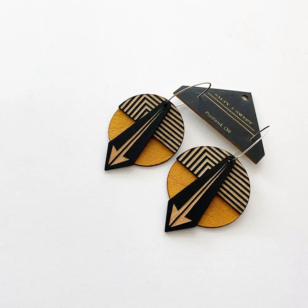 Architectural Lightweight Leather   Birch earring: Geo Arrow