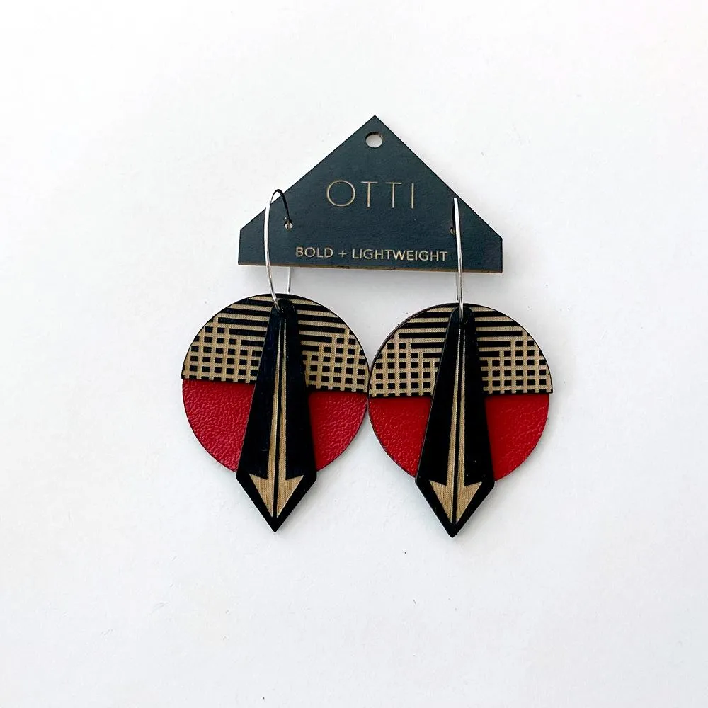 Architectural Lightweight Leather   Birch earring: Geo Arrow