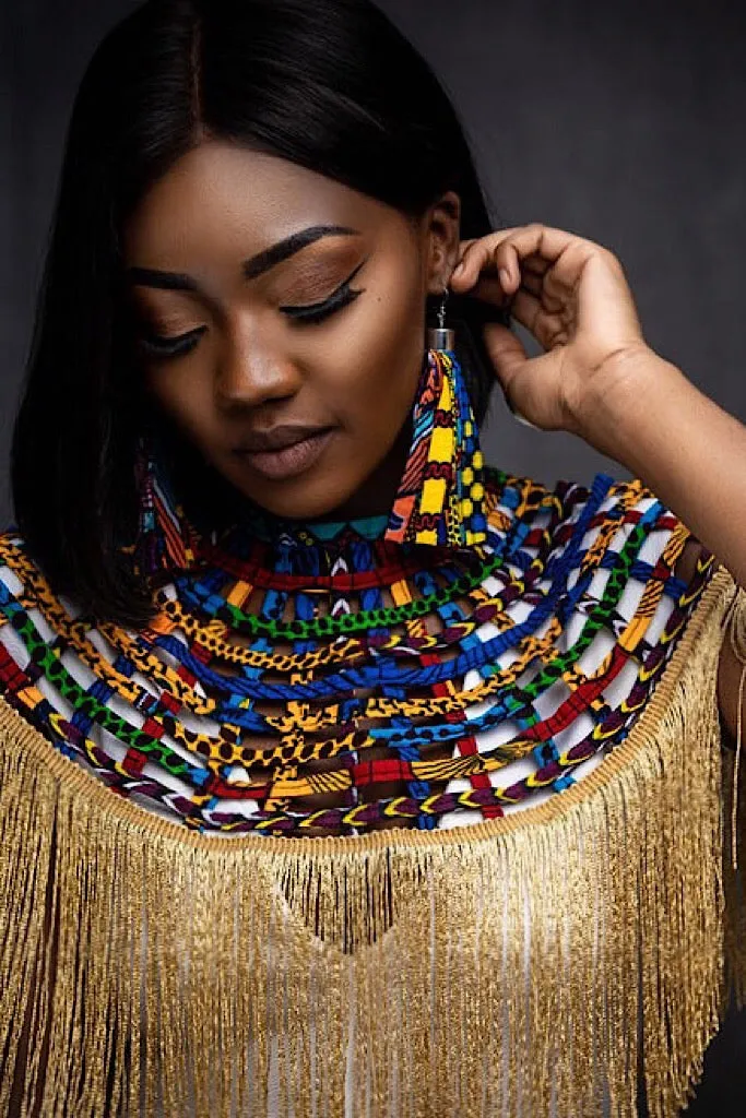Ashanti Gold Fringe Ankara Cape