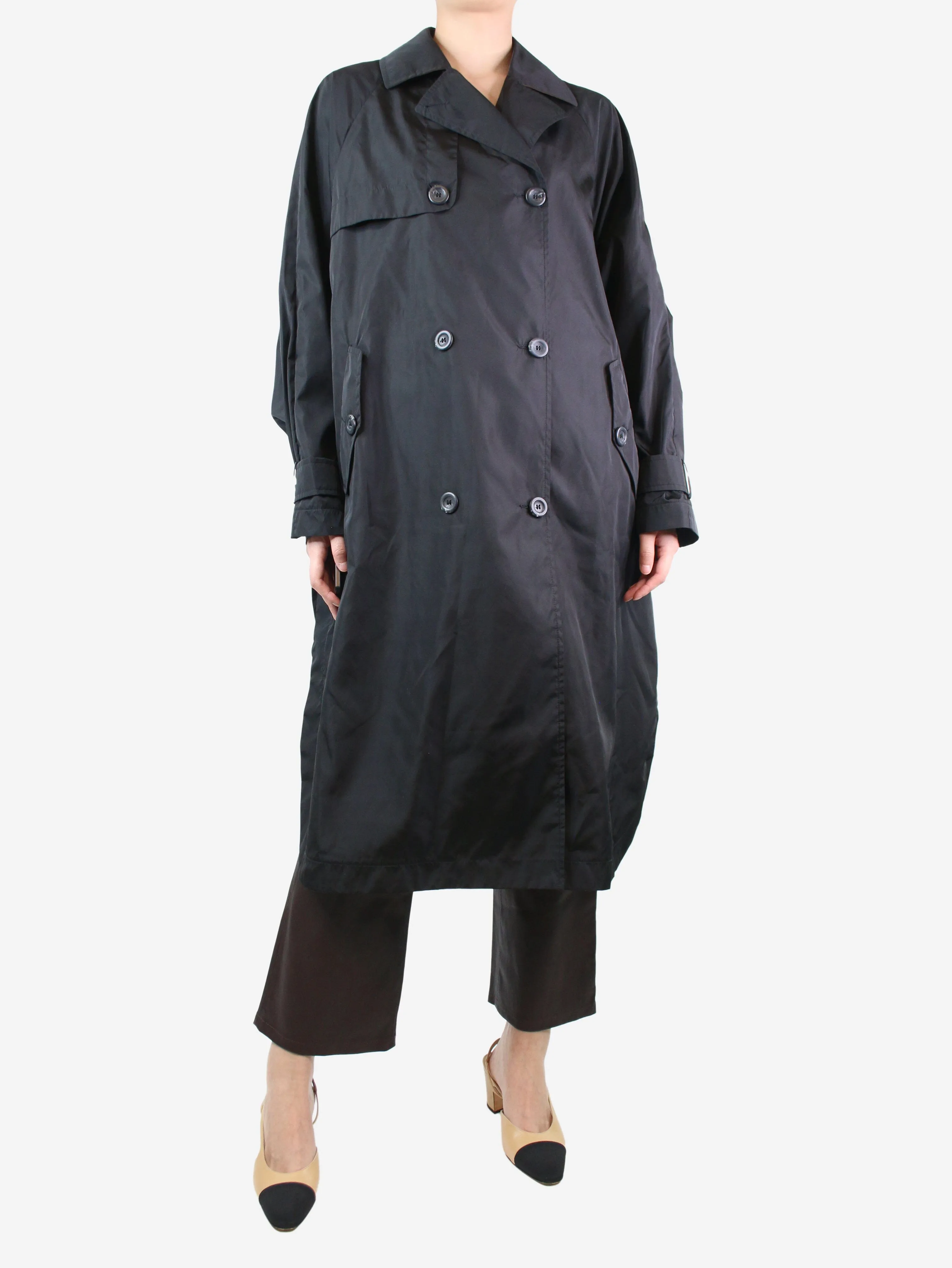 Black nylon trench coat - size UK 10