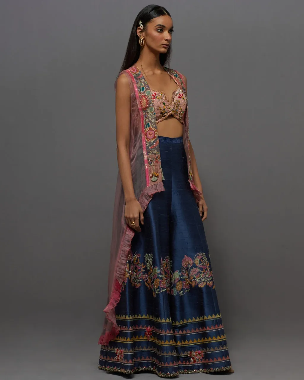 Blue & Pink High Low Cape Set