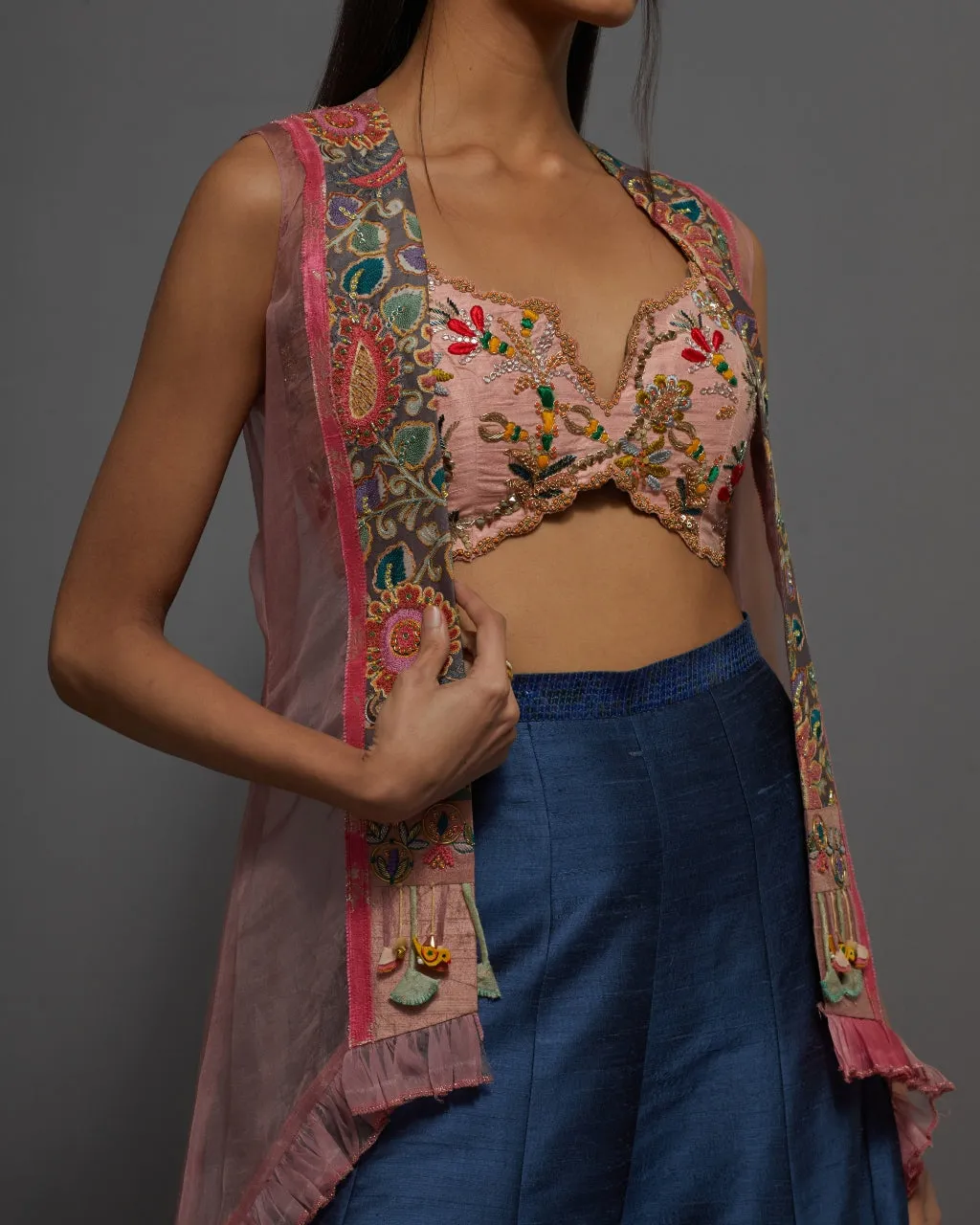 Blue & Pink High Low Cape Set