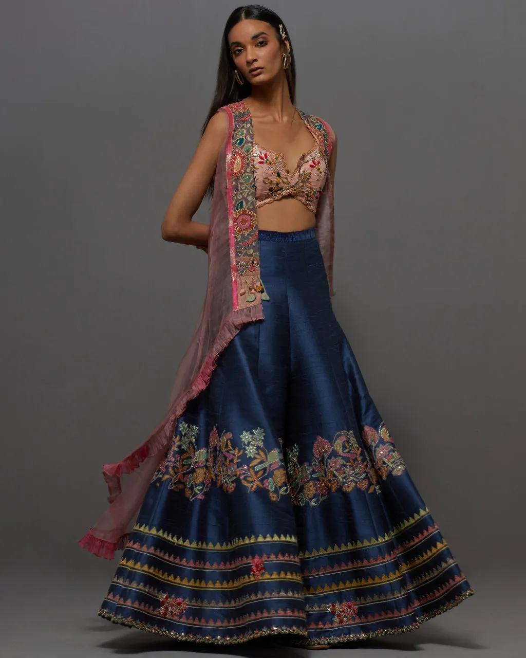 Blue & Pink High Low Cape Set
