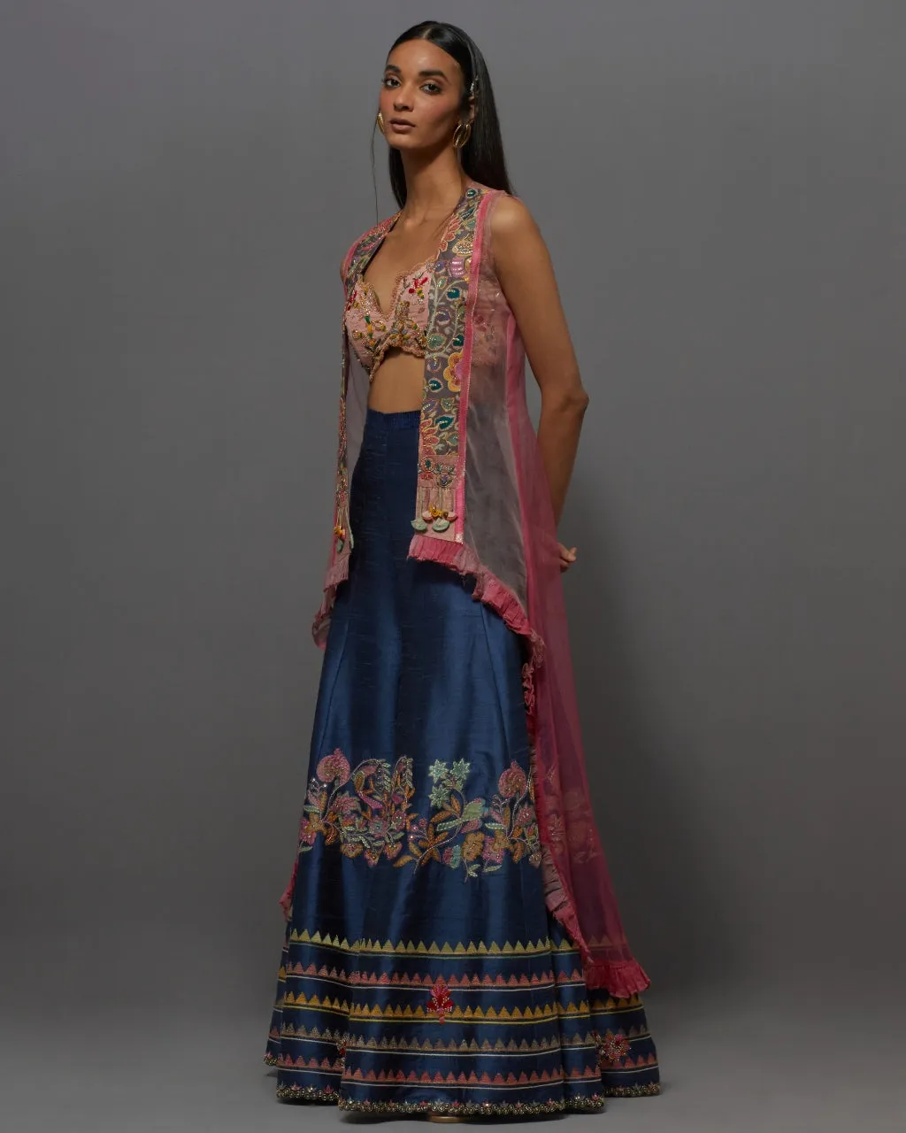 Blue & Pink High Low Cape Set