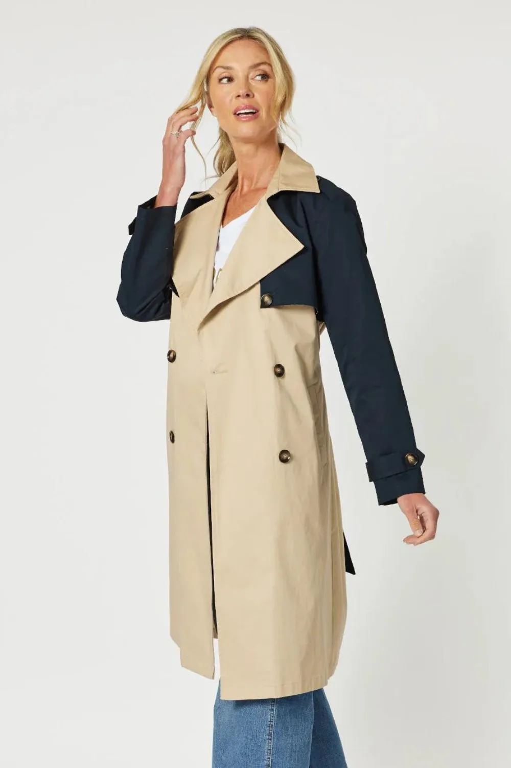 Bree Trench Coat | Natural/Navy