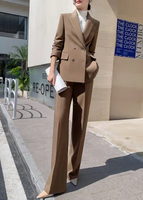 Brown Double Breasted Blazer Wide Pants Suit Two-Piece Set