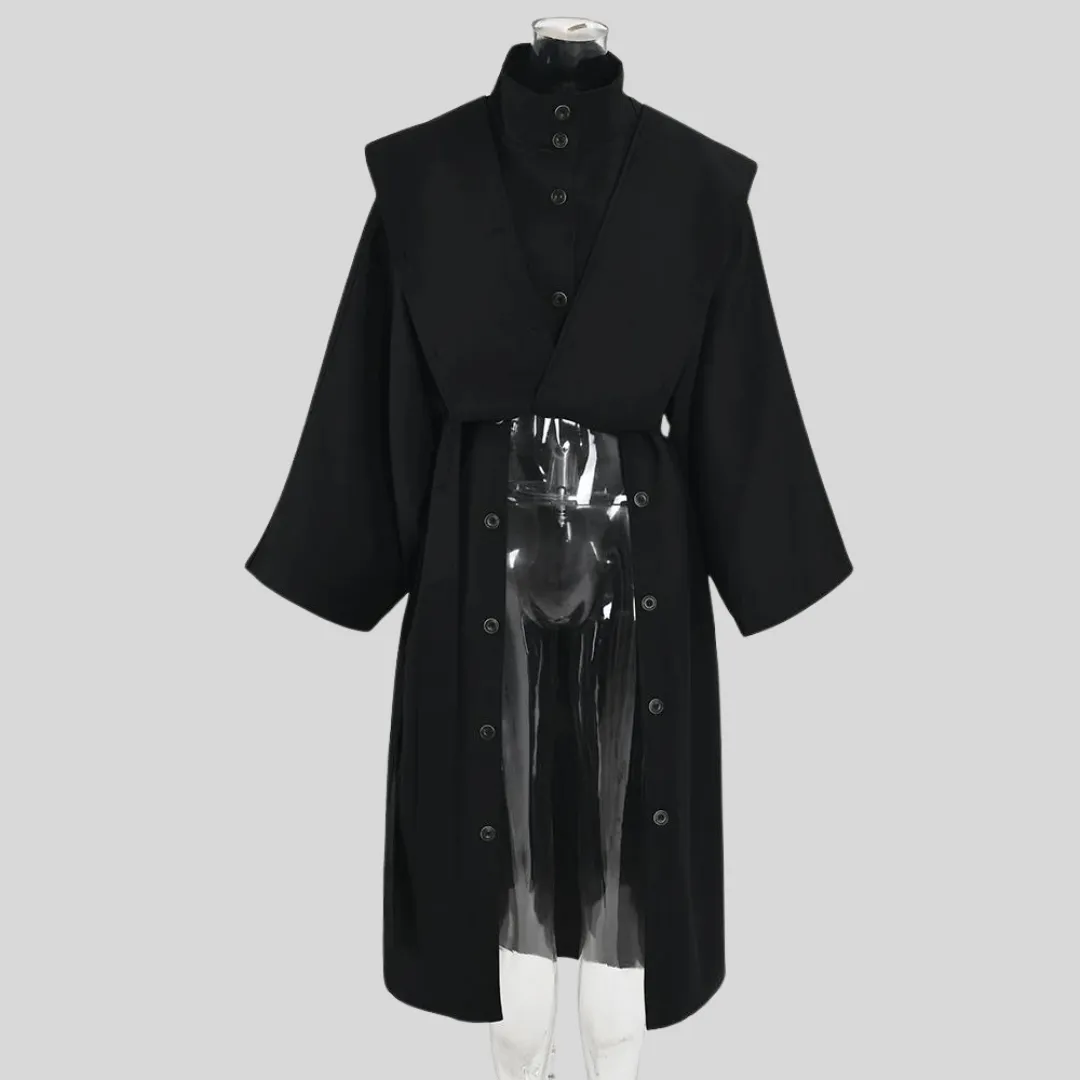 Casual Minimal Goth Irregular Design Trench Coat