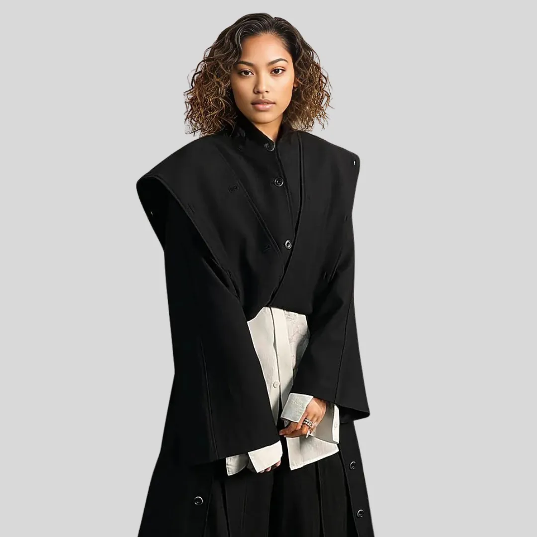 Casual Minimal Goth Irregular Design Trench Coat