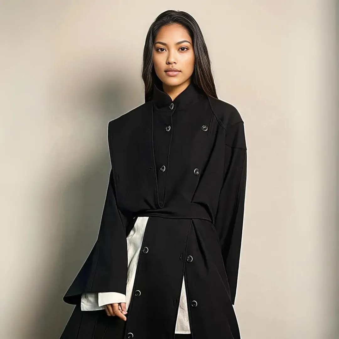 Casual Minimal Goth Irregular Design Trench Coat