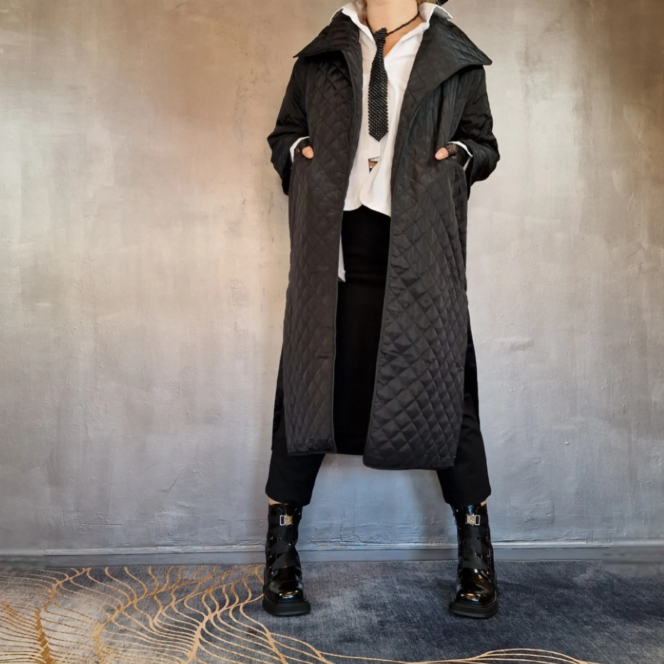 Casual Minimal Goth Light Cotton Padded Coat