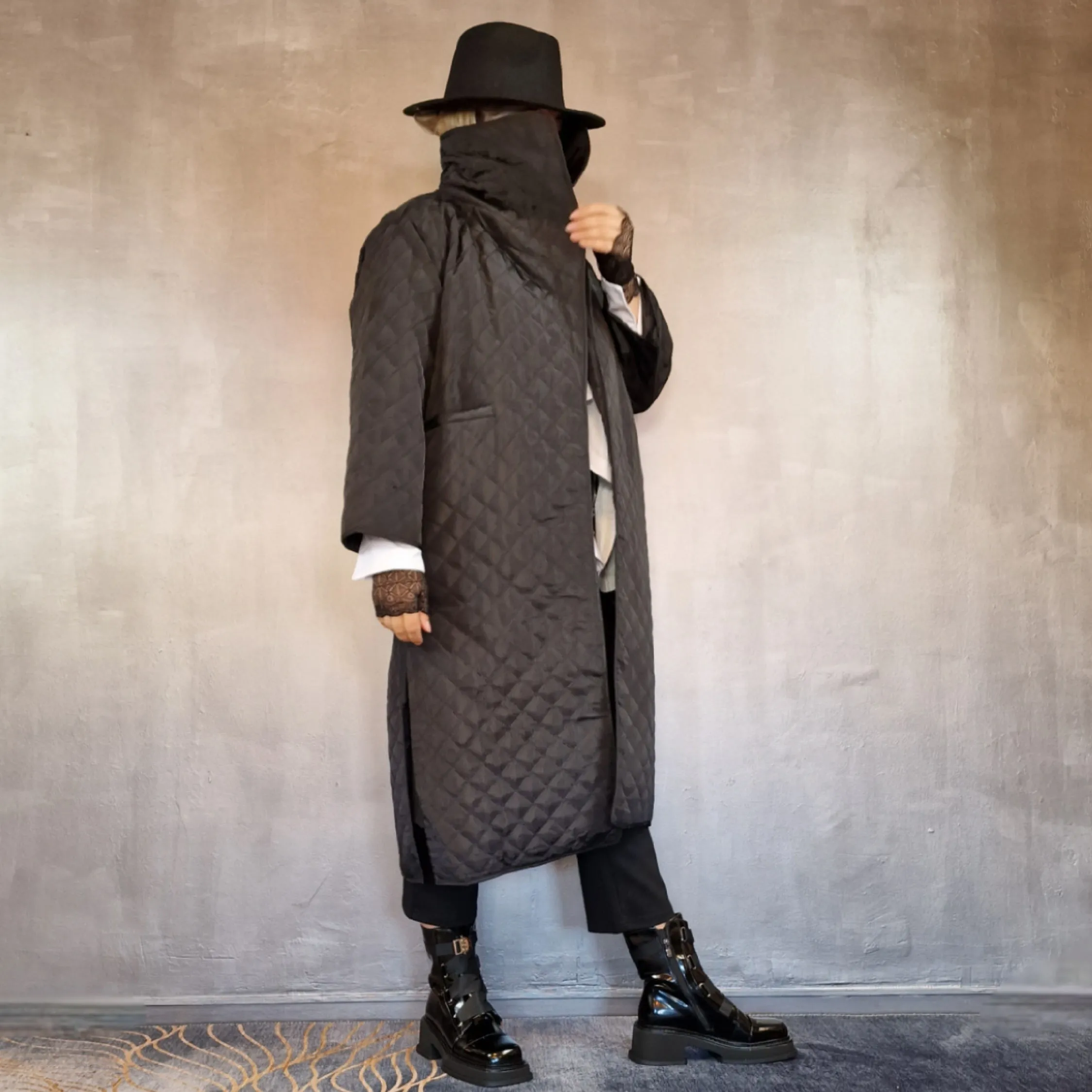 Casual Minimal Goth Light Cotton Padded Coat