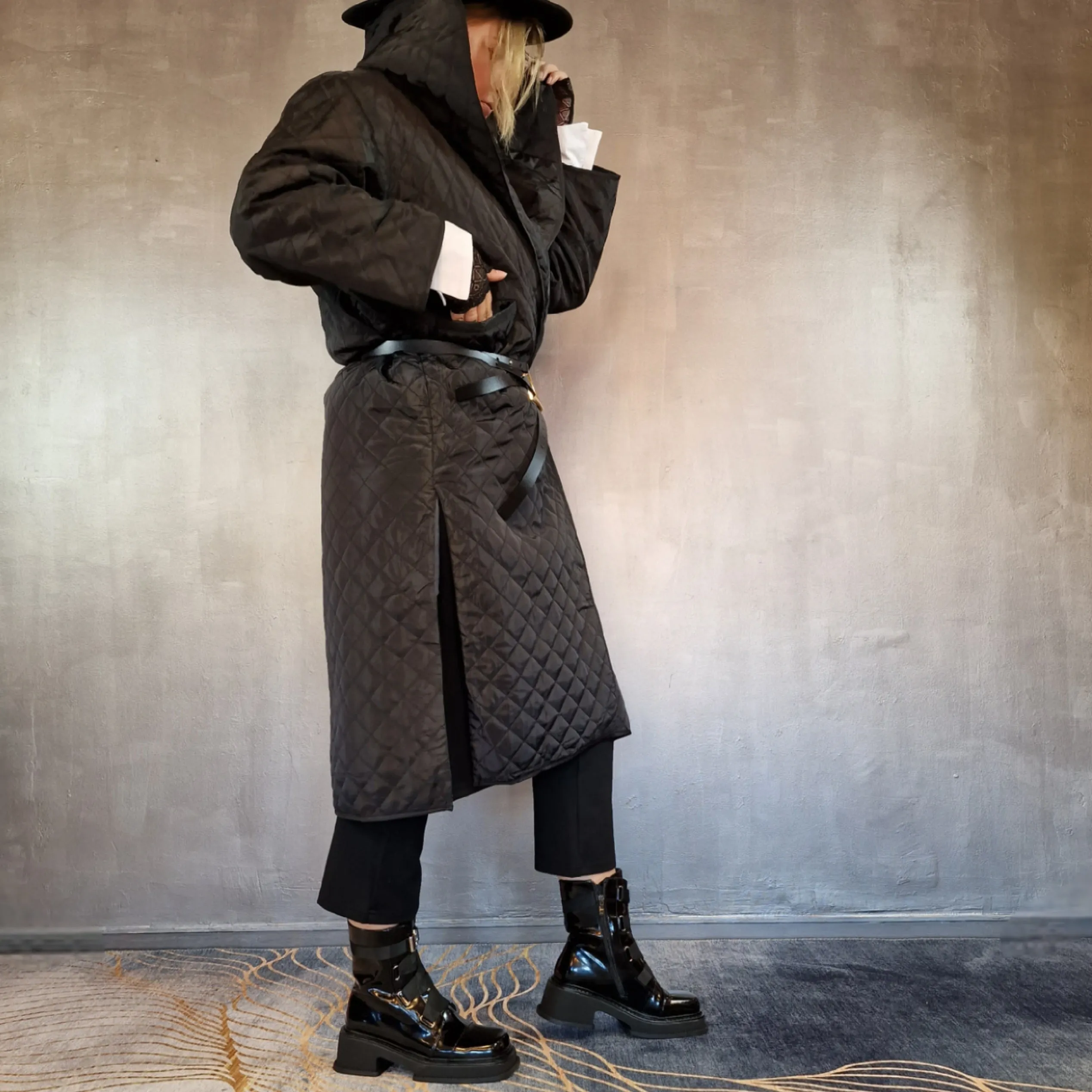 Casual Minimal Goth Light Cotton Padded Coat
