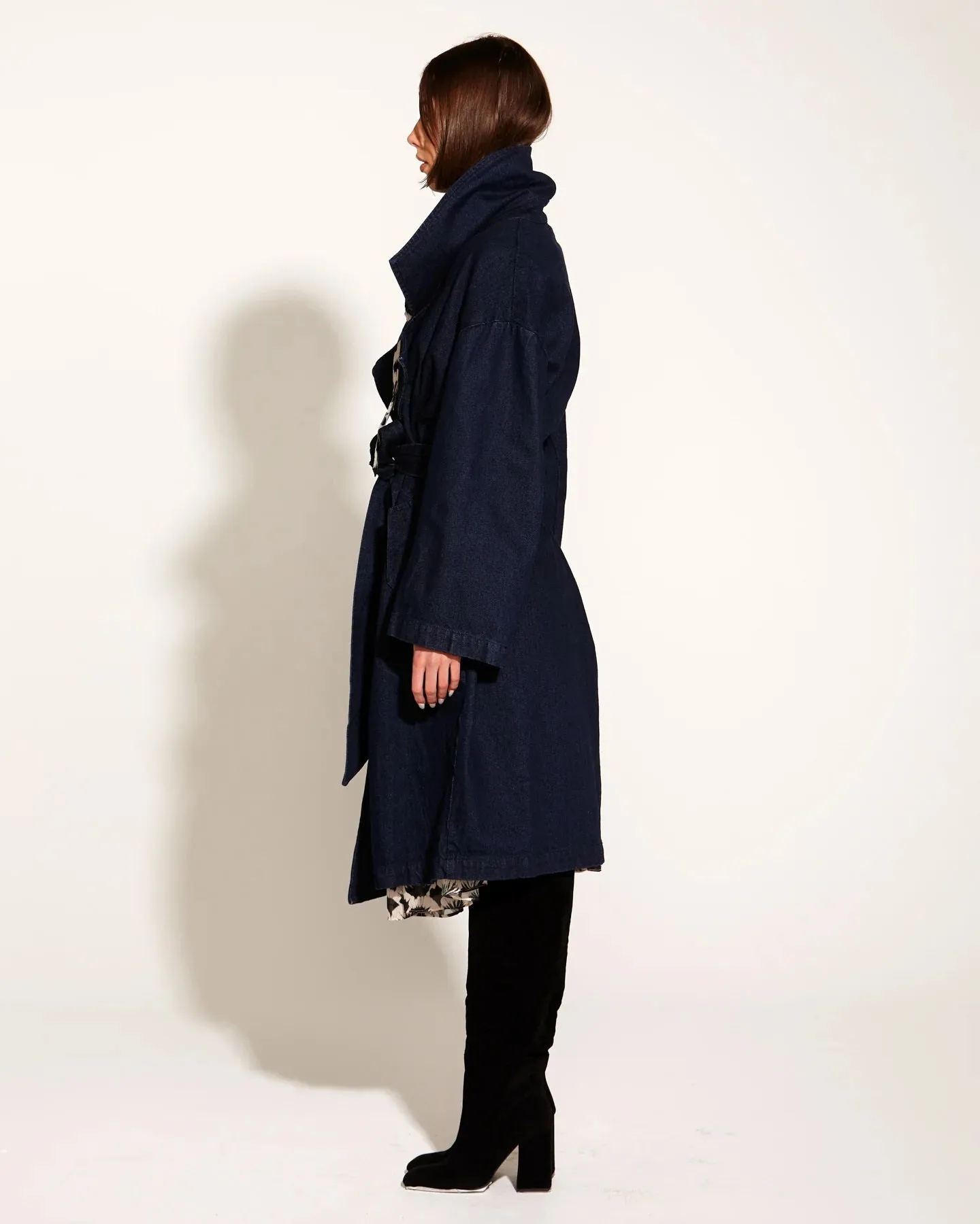 Denim Oversize Wrap Coat