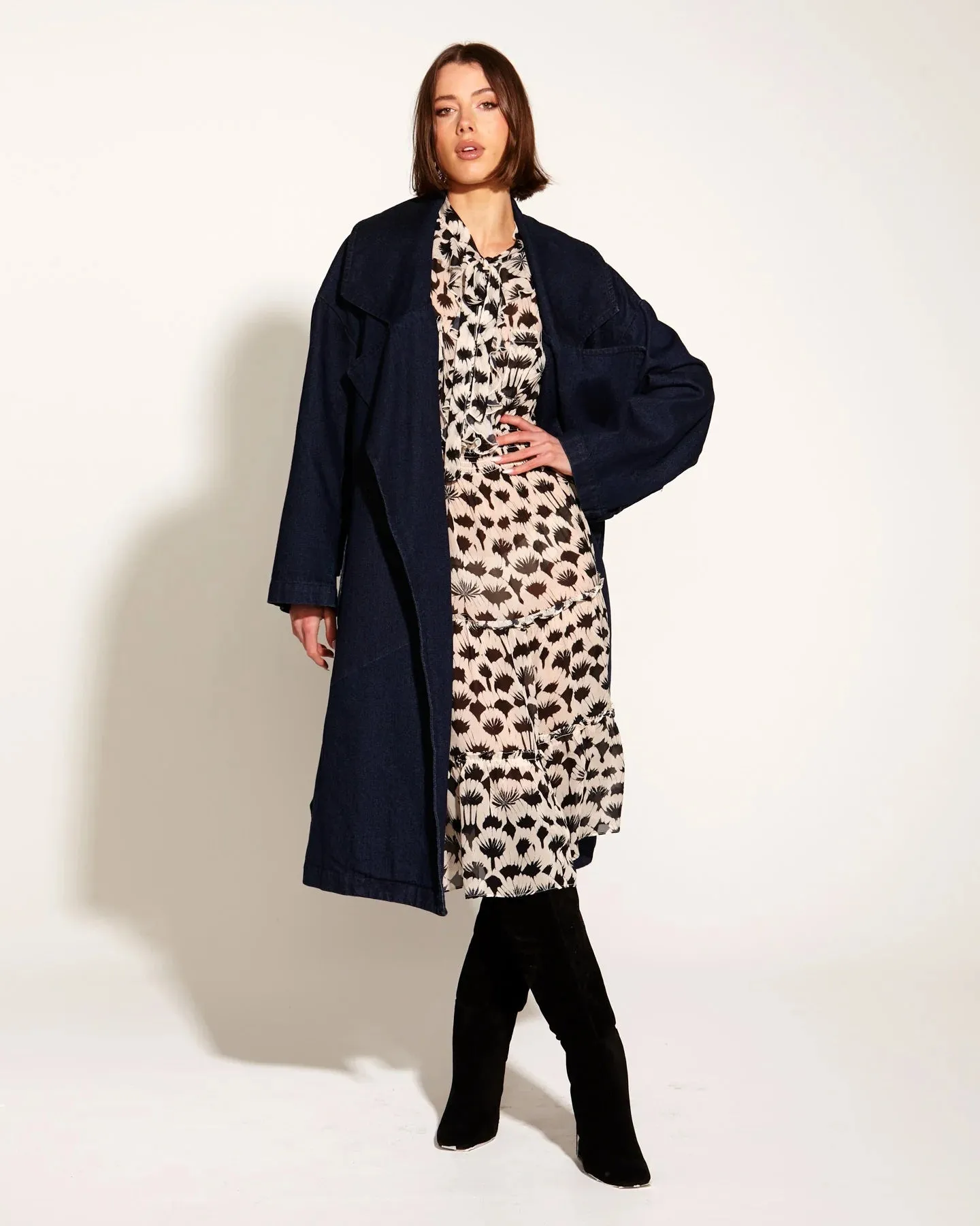 Denim Oversize Wrap Coat