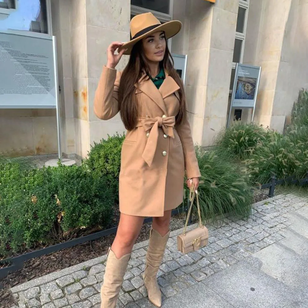 Double Breasted Notched Solid Overcoat