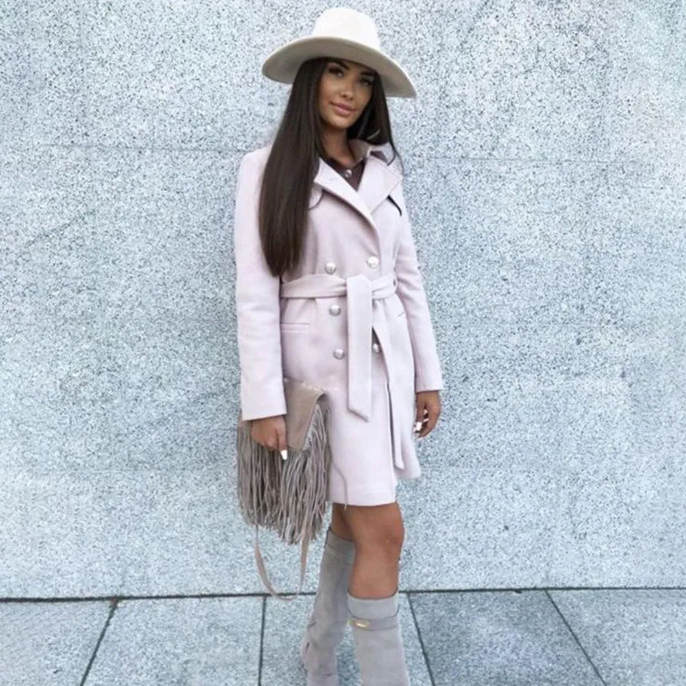Double Breasted Notched Solid Overcoat