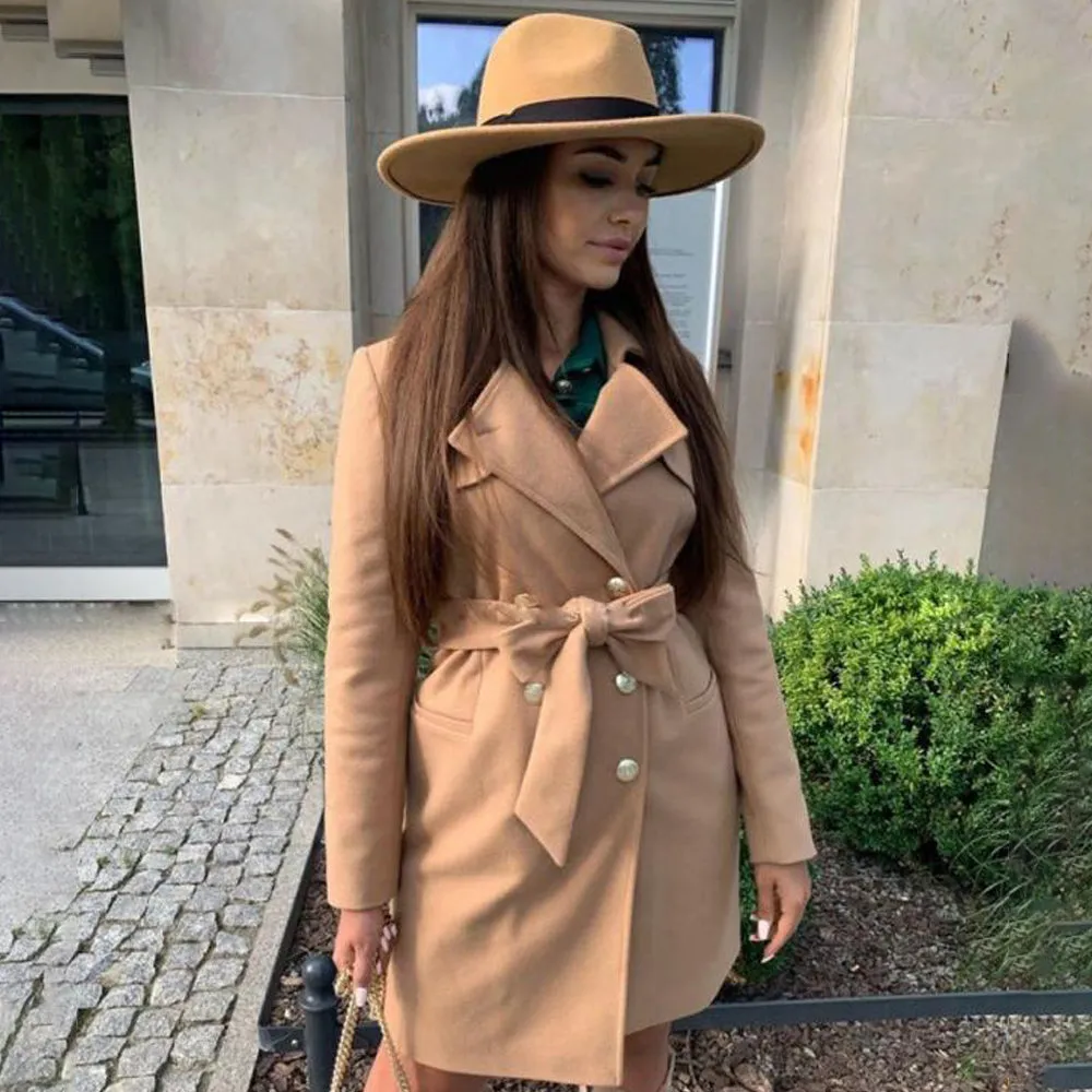 Double Breasted Notched Solid Overcoat