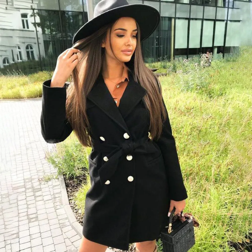 Double Breasted Notched Solid Overcoat