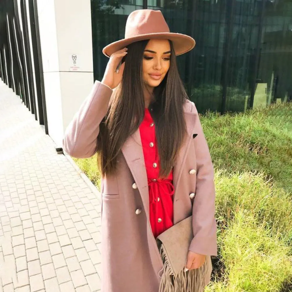 Double Breasted Notched Solid Overcoat