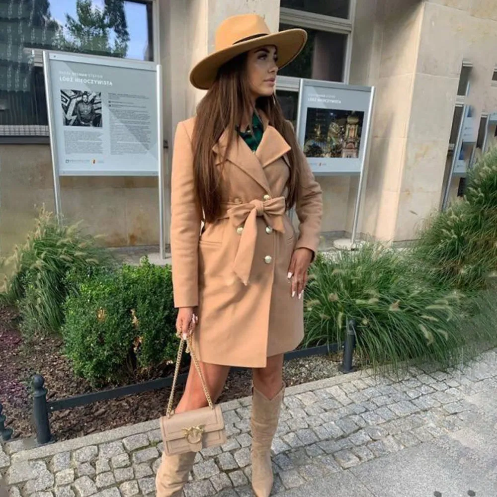 Double Breasted Notched Solid Overcoat