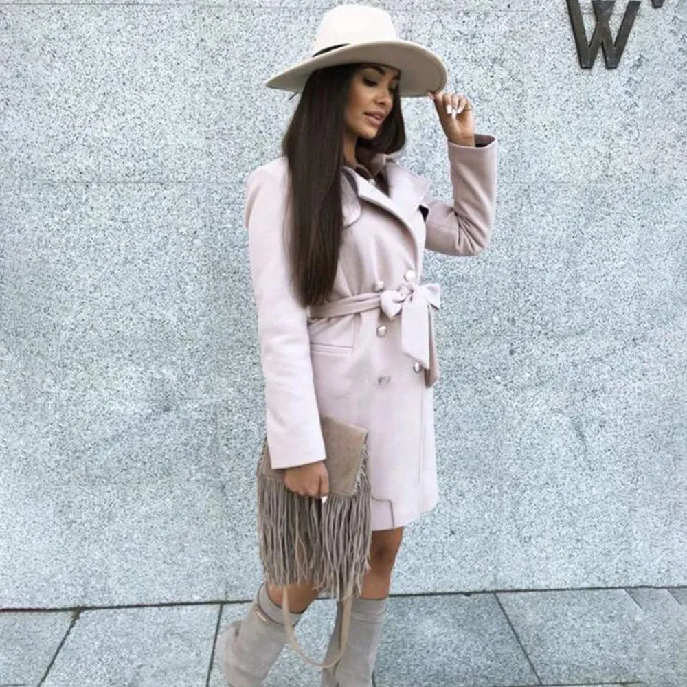 Double Breasted Notched Solid Overcoat