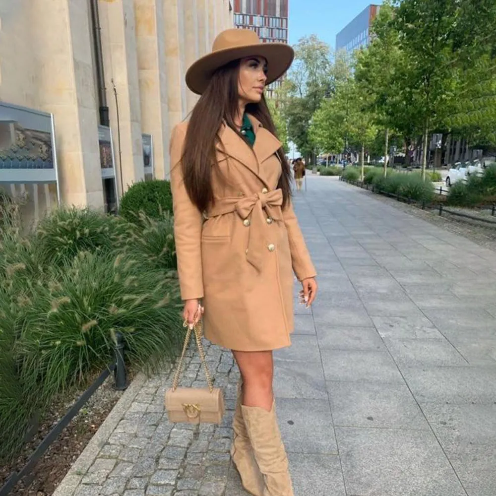 Double Breasted Notched Solid Overcoat