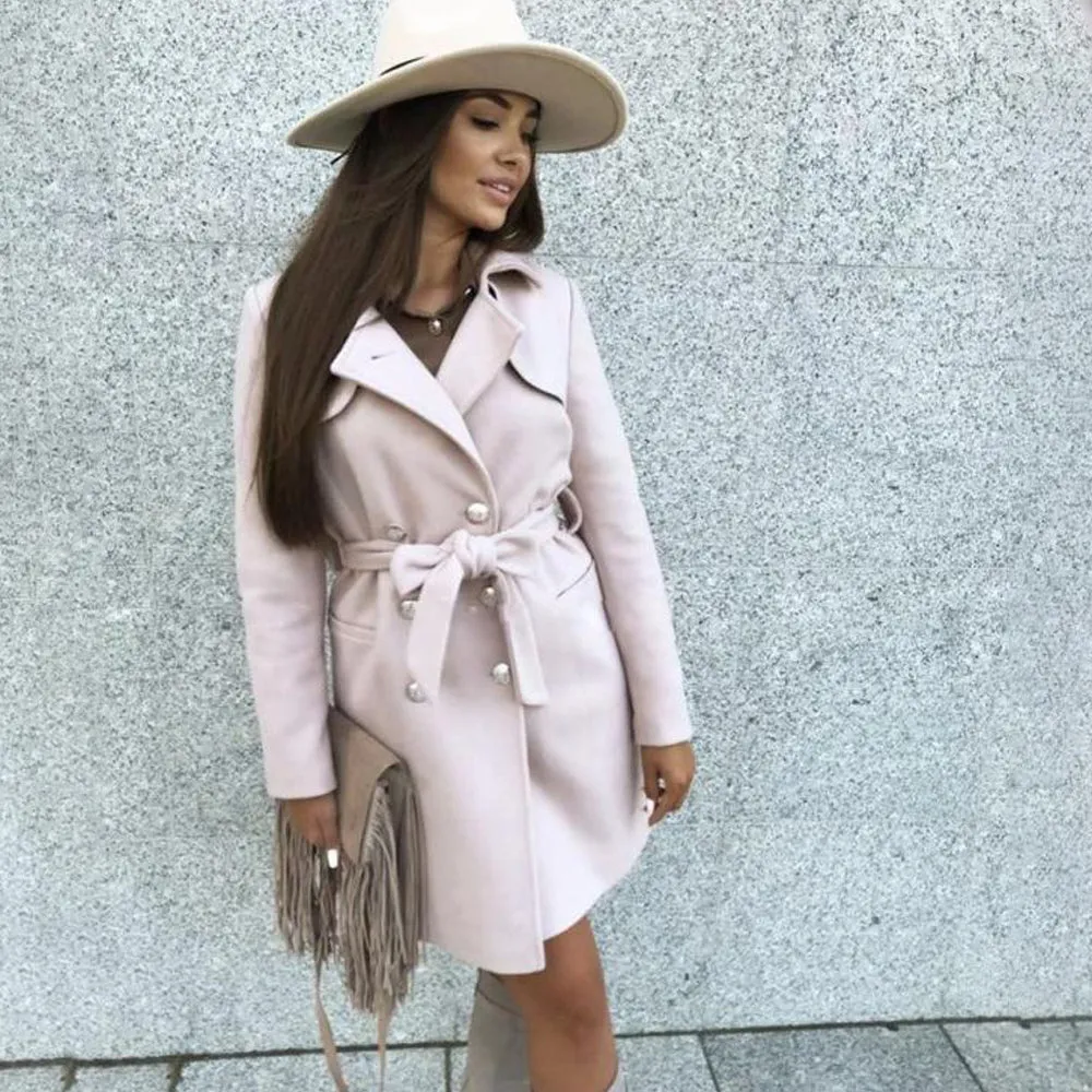 Double Breasted Notched Solid Overcoat