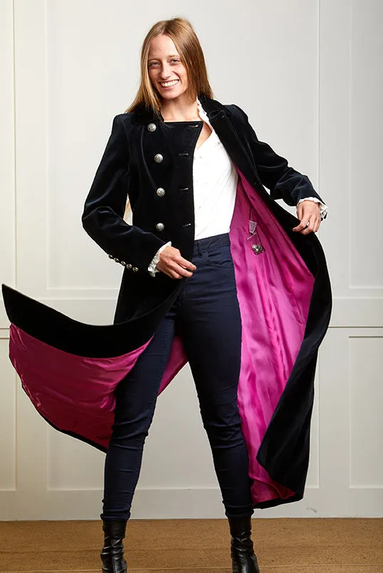 Electra Long Navy Velvet Coat - Boho Glamour