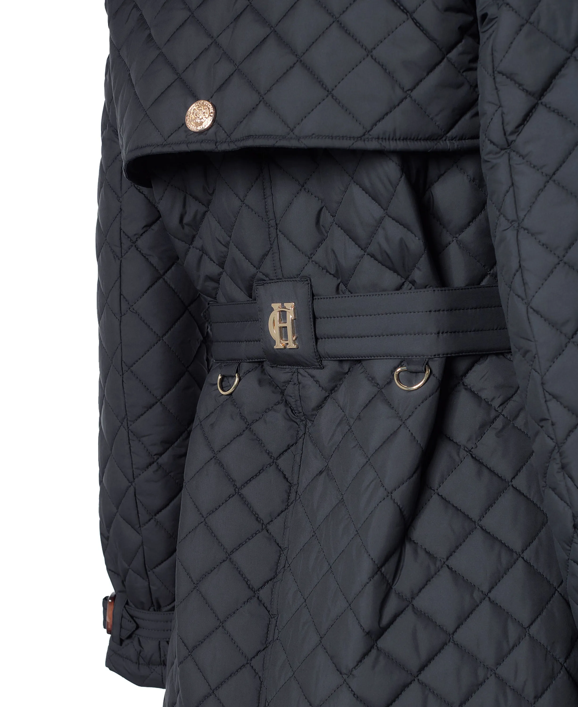Enstone Quilted Trench Coat - Black Gold