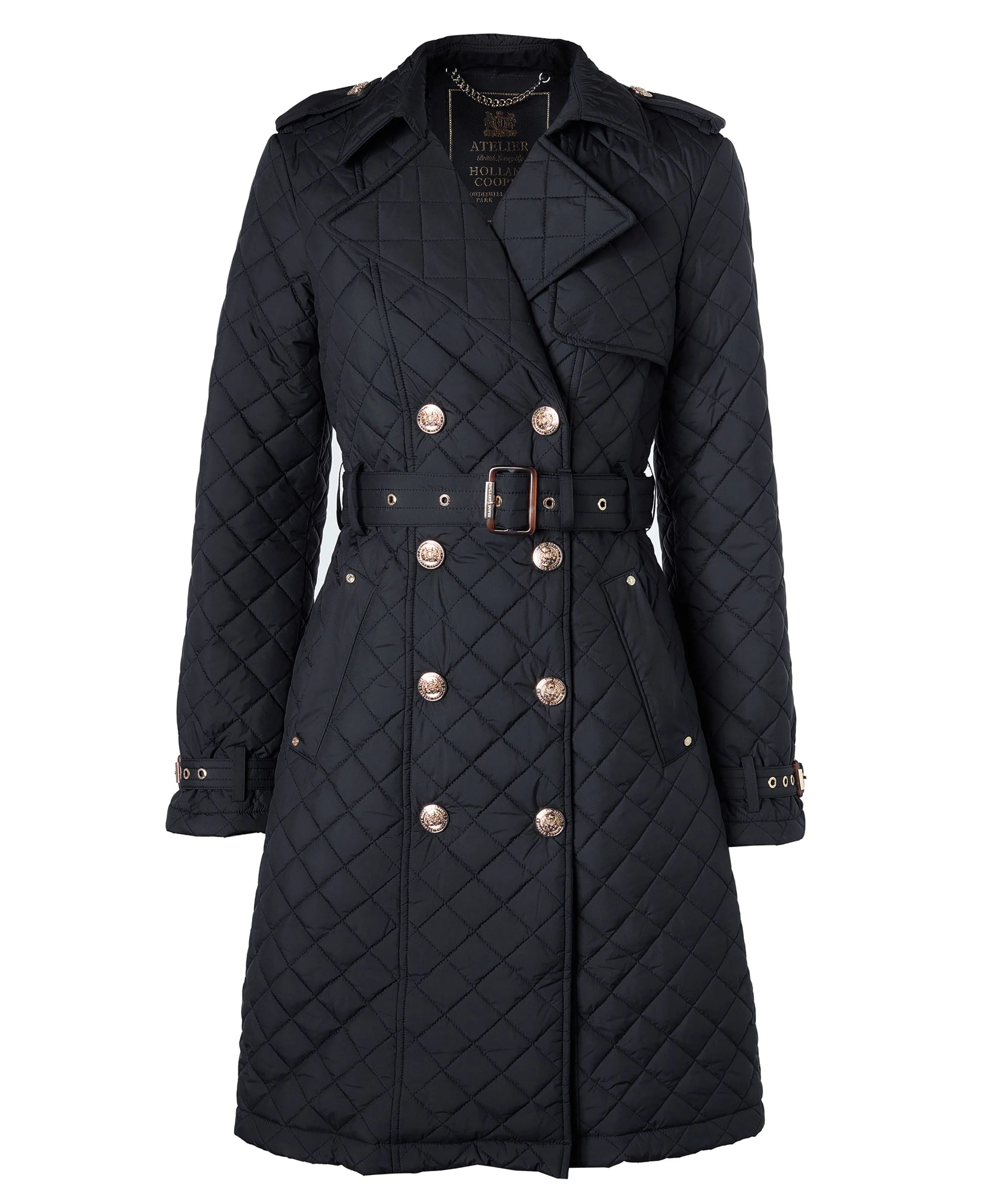 Enstone Quilted Trench Coat - Black Gold
