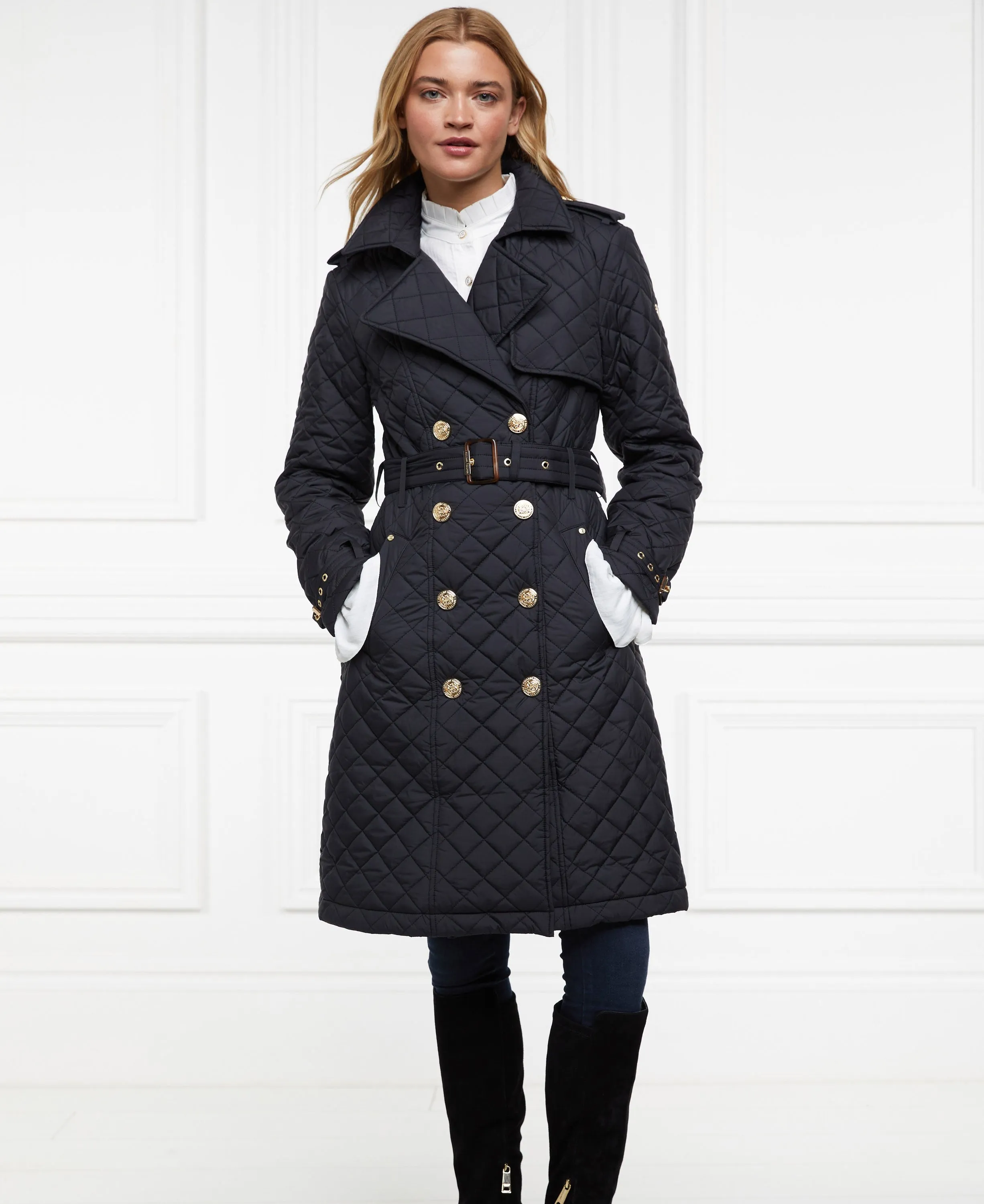 Enstone Quilted Trench Coat - Black Gold