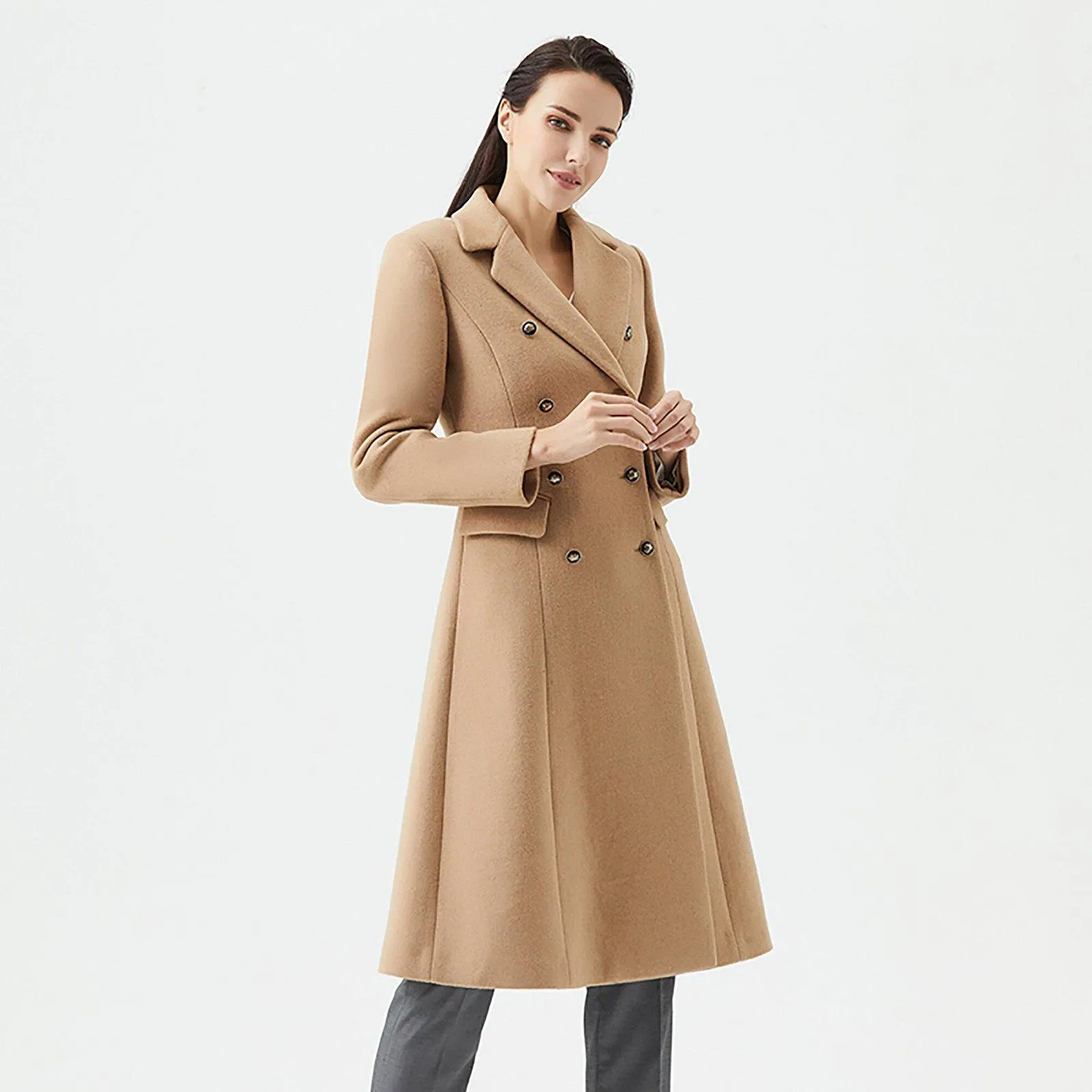 Fit & Flare Double Breasted Wool Blend Coat