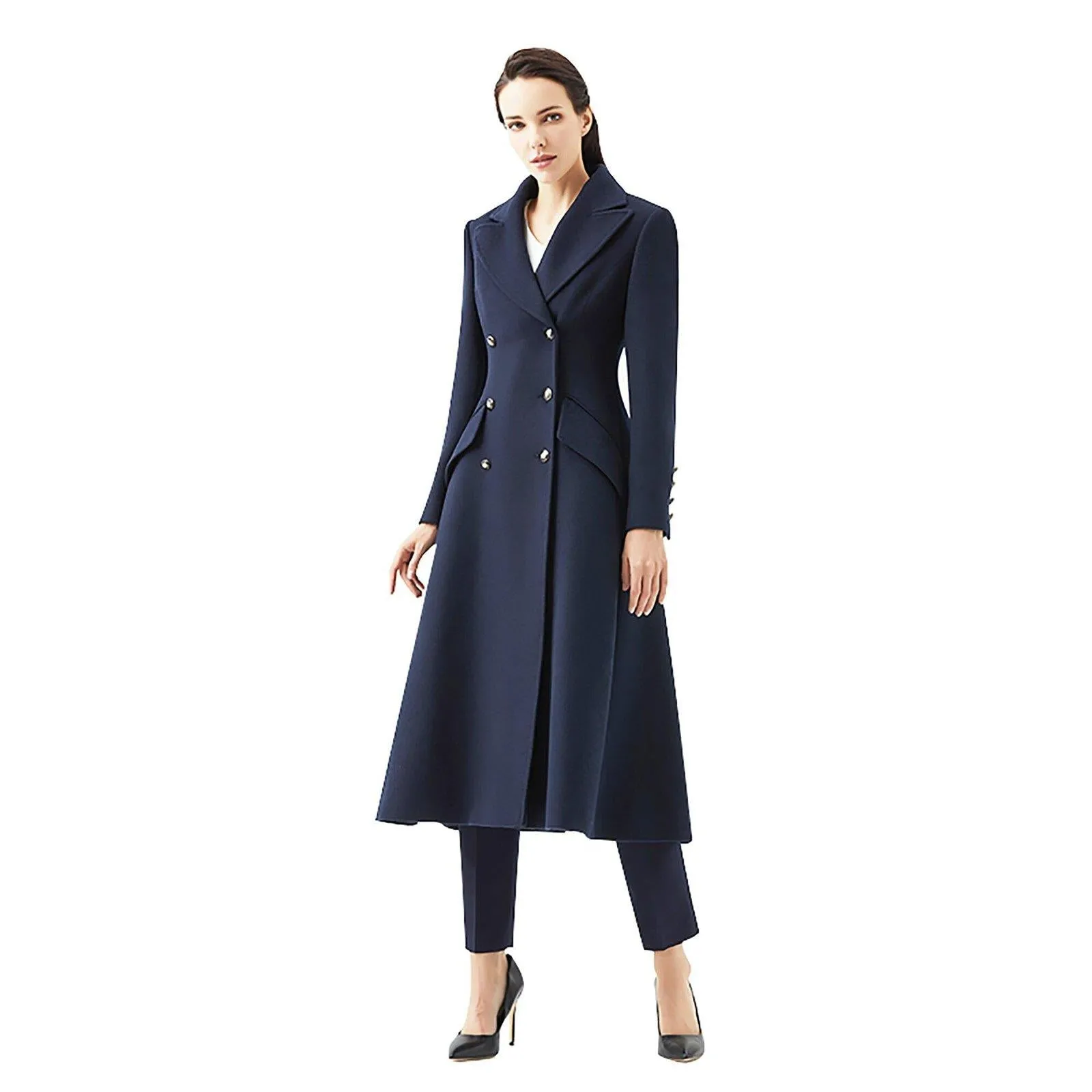 Fit & Flare Double Breasted Wool Blend Coat