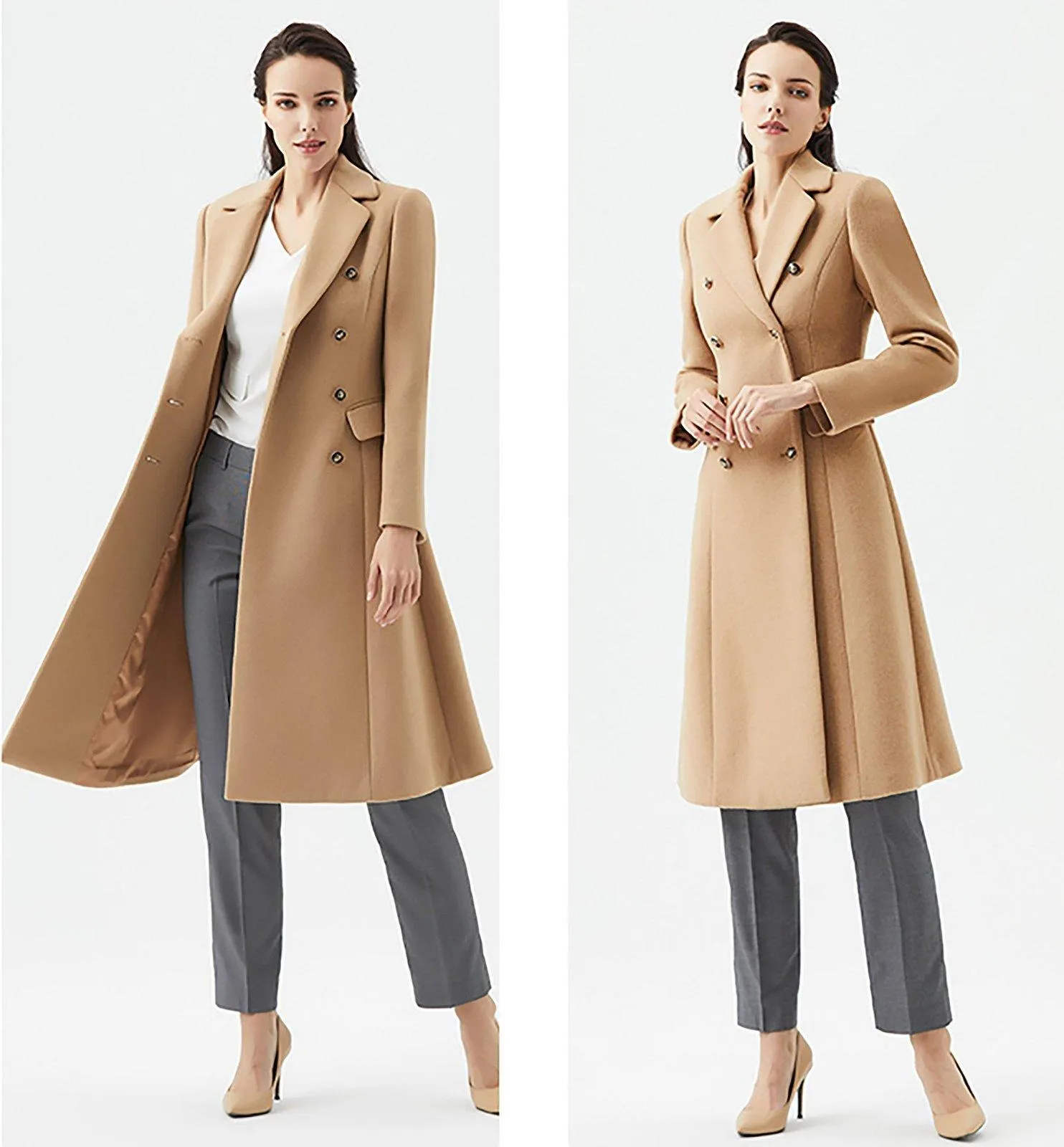 Fit & Flare Double Breasted Wool Blend Coat