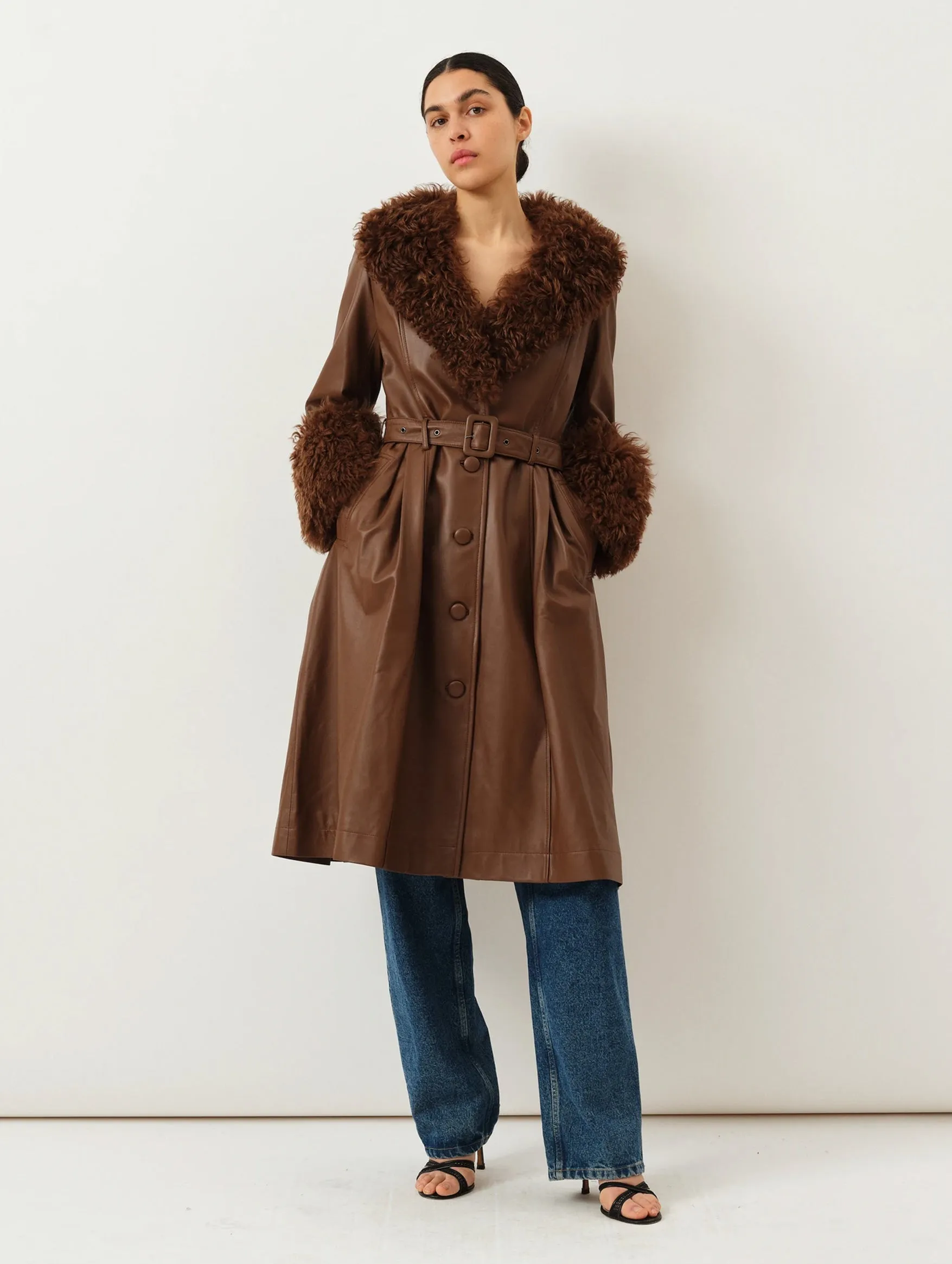 Foxy Shearling Coat in Walnut