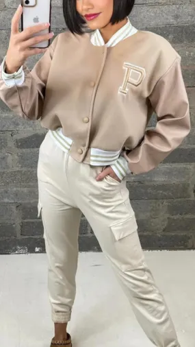 Kasia - Beige Varsity Bomber