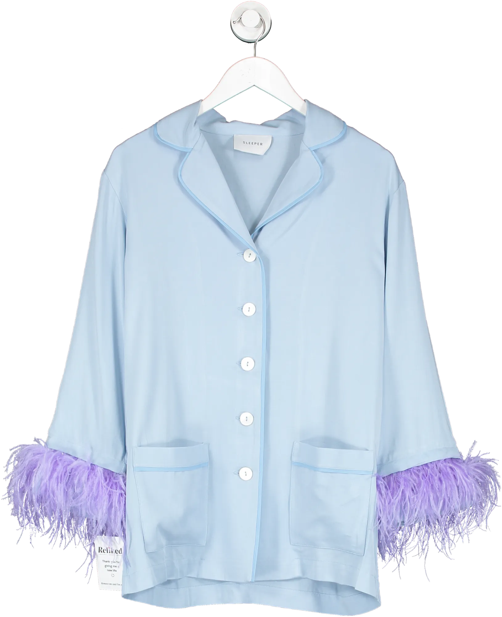 Sleeper Blue Party Feather Trimmed Twill Pyjama Set UK S