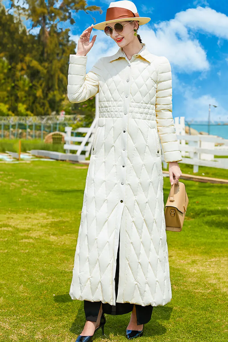 Slim Single Breasted Down Puffer Maxi Coat