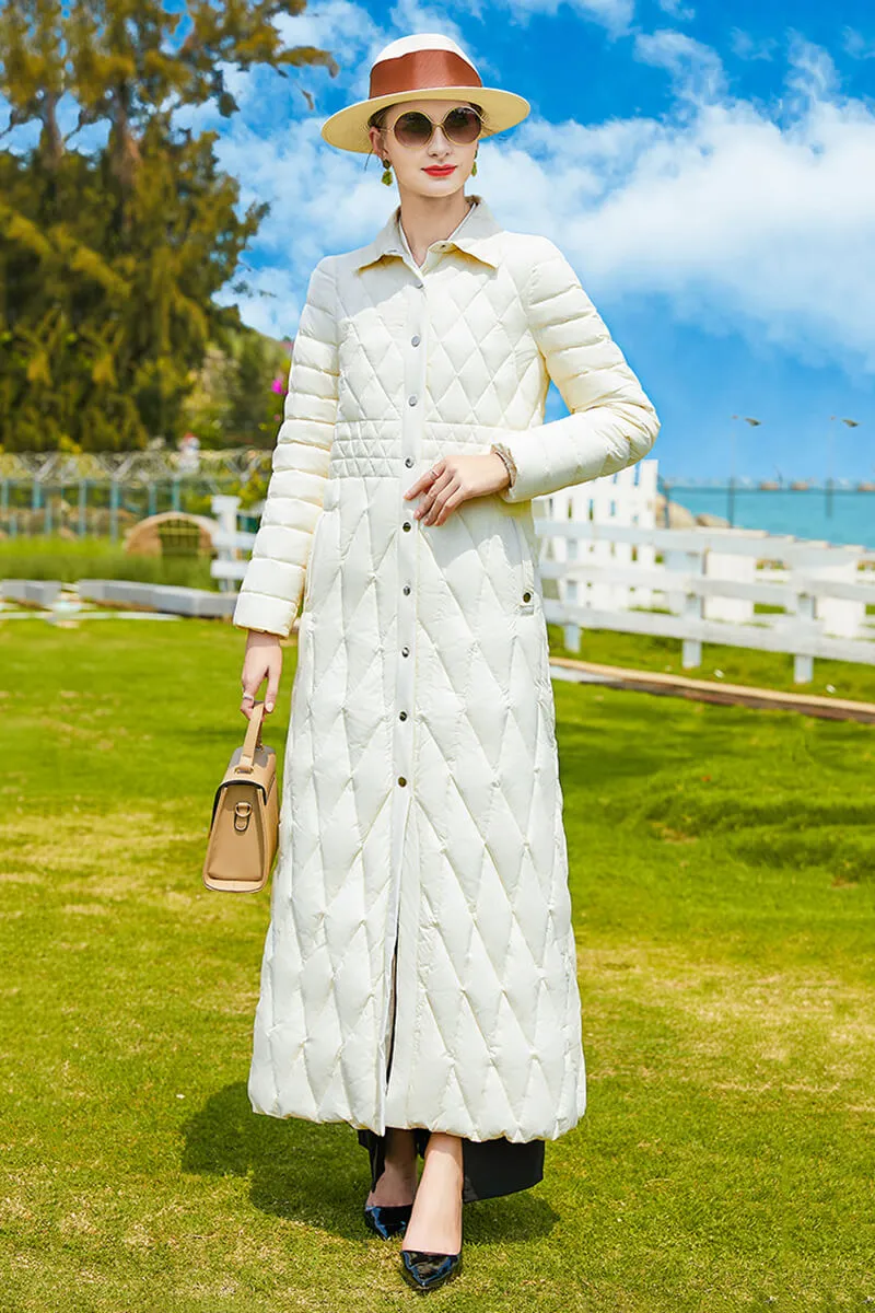 Slim Single Breasted Down Puffer Maxi Coat