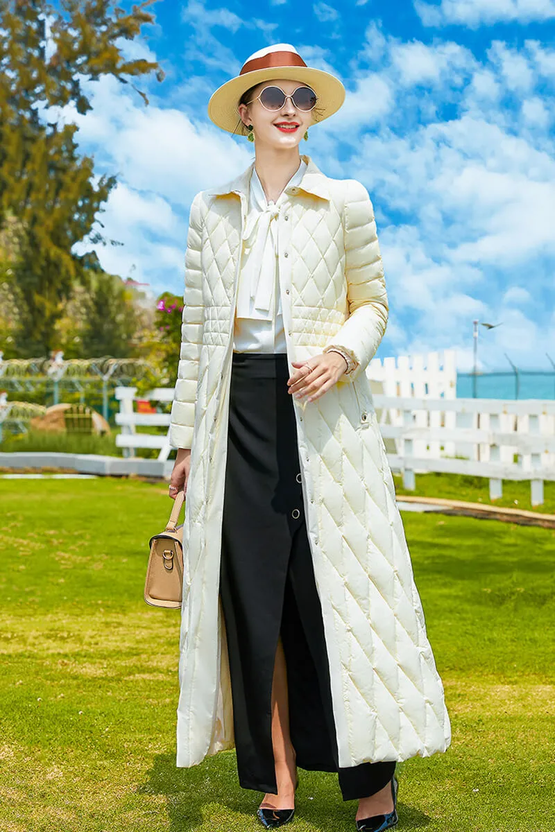 Slim Single Breasted Down Puffer Maxi Coat