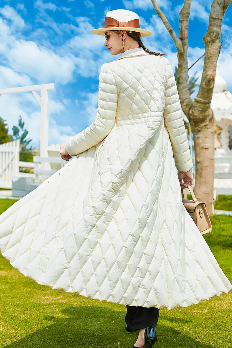 Slim Single Breasted Down Puffer Maxi Coat