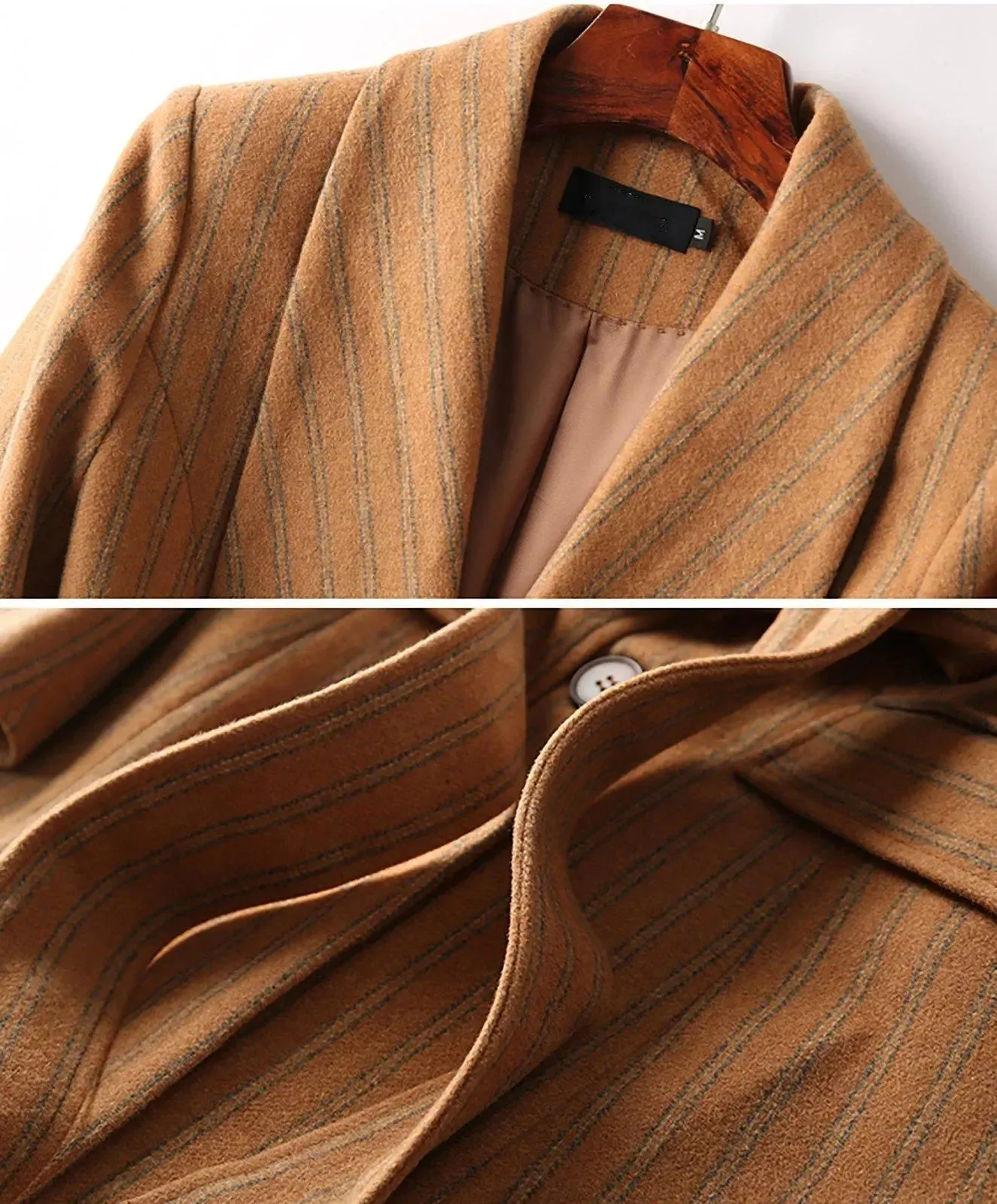 Striped Wool Blend Belted Flare Coat & Pants Two-Piece Set