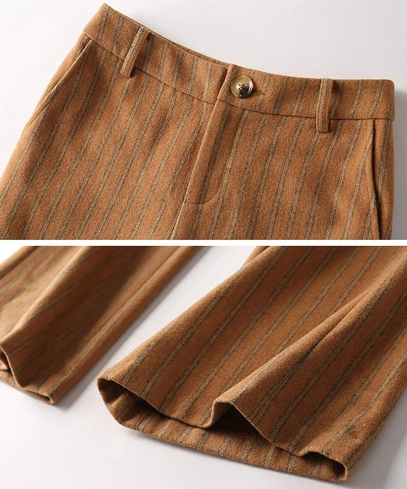 Striped Wool Blend Belted Flare Coat & Pants Two-Piece Set