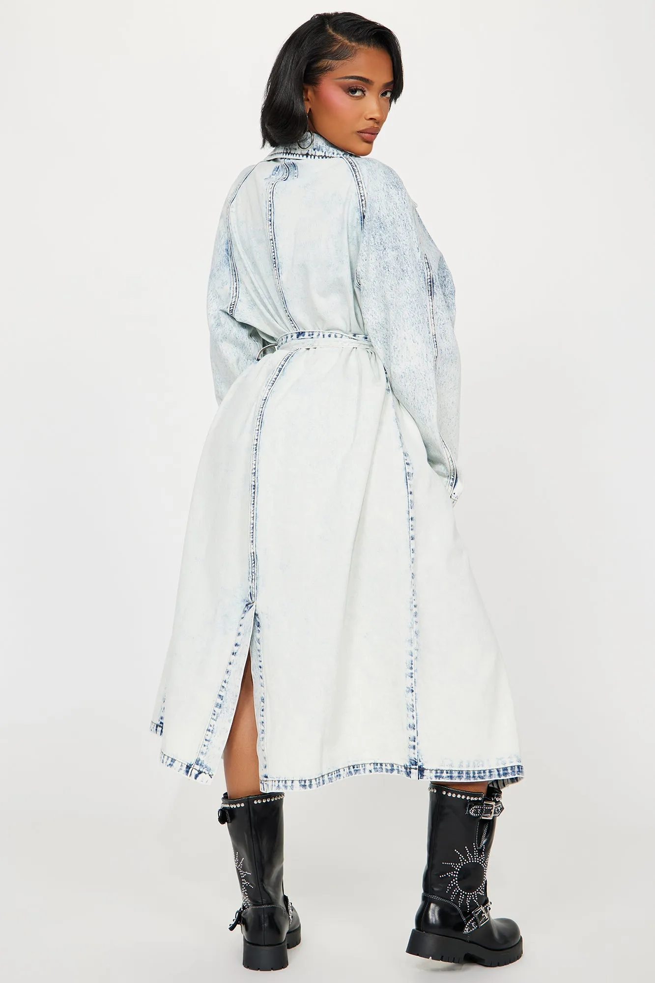 Synergy Acid Wash Denim Trench Coat - Light Wash