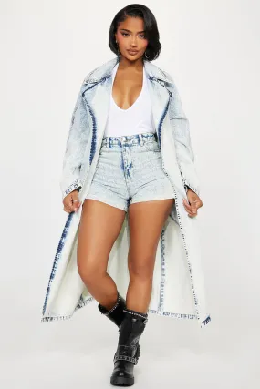 Synergy Acid Wash Denim Trench Coat - Light Wash