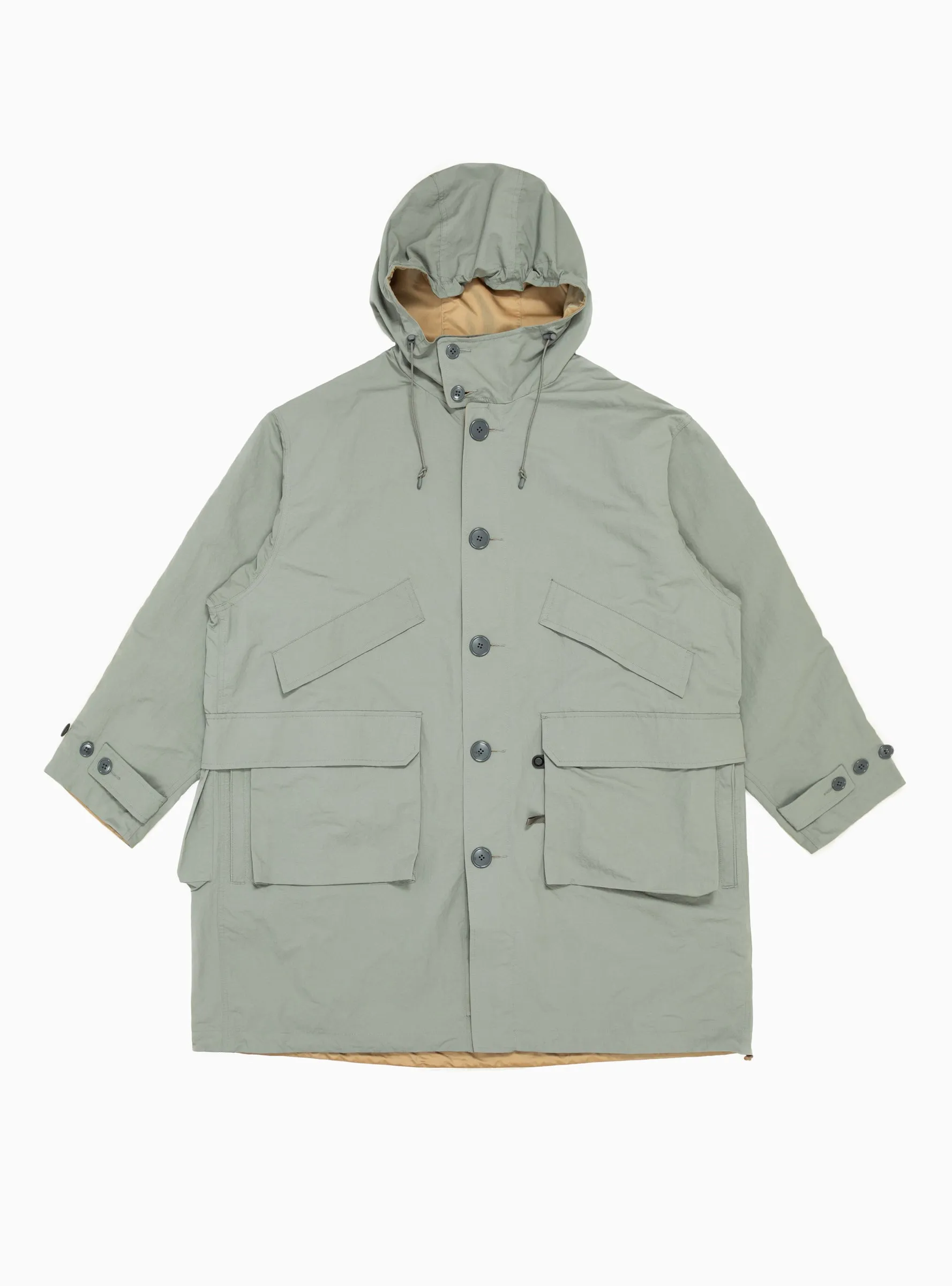 Light Grey & Camel Reversible Tech Mil Overcoat - Optimized for E-commerce