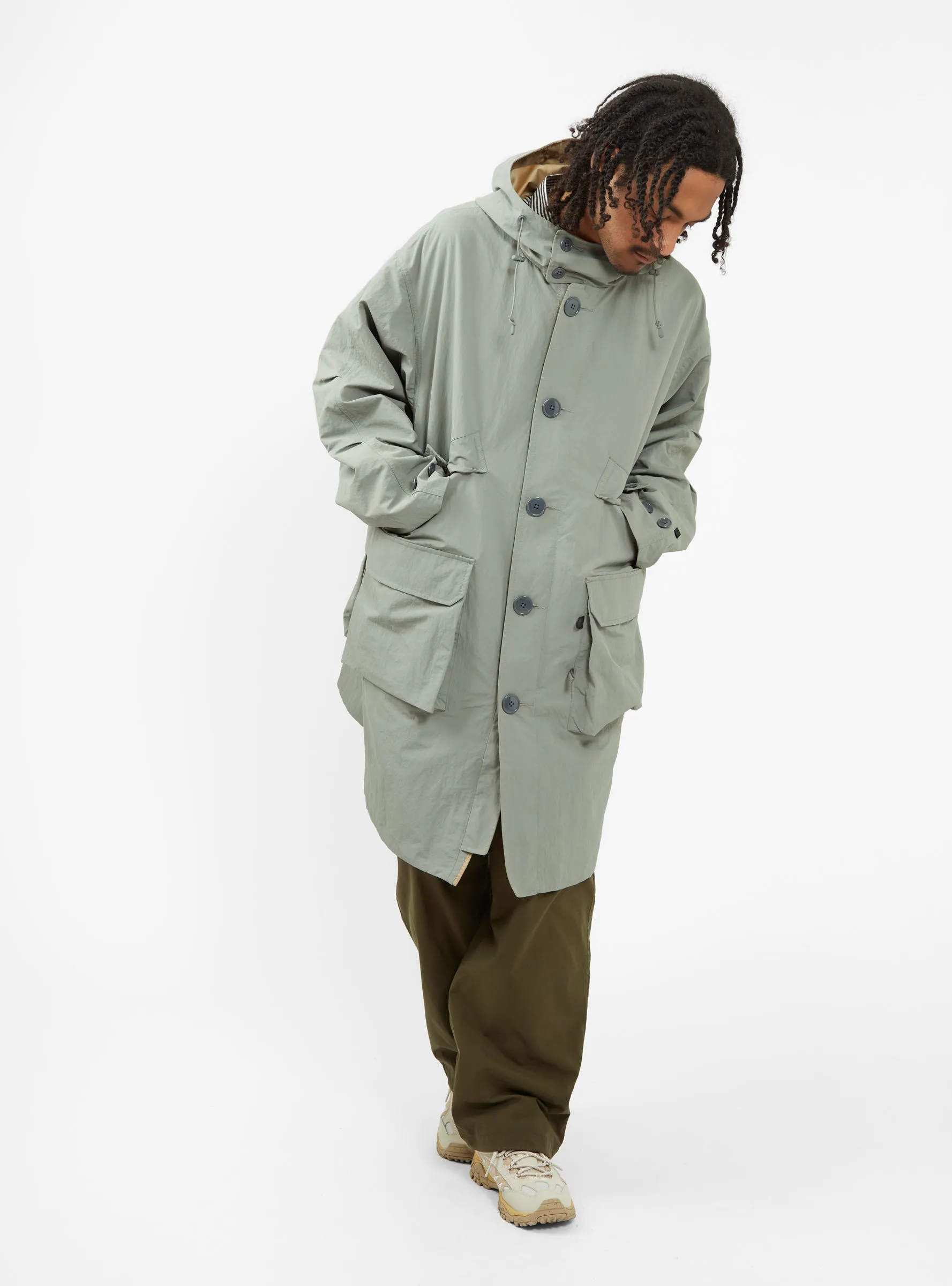 Light Grey & Camel Reversible Tech Mil Overcoat - Optimized for E-commerce