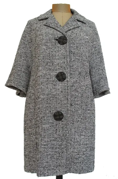 Tweed Car Coat with Peaked Buttons
