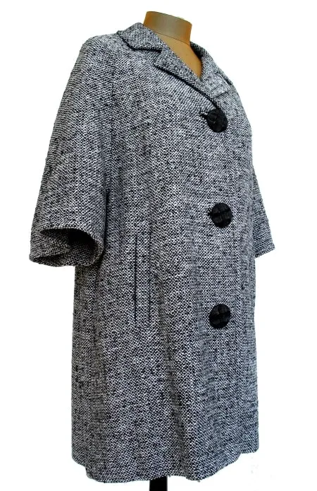 Tweed Car Coat with Peaked Buttons